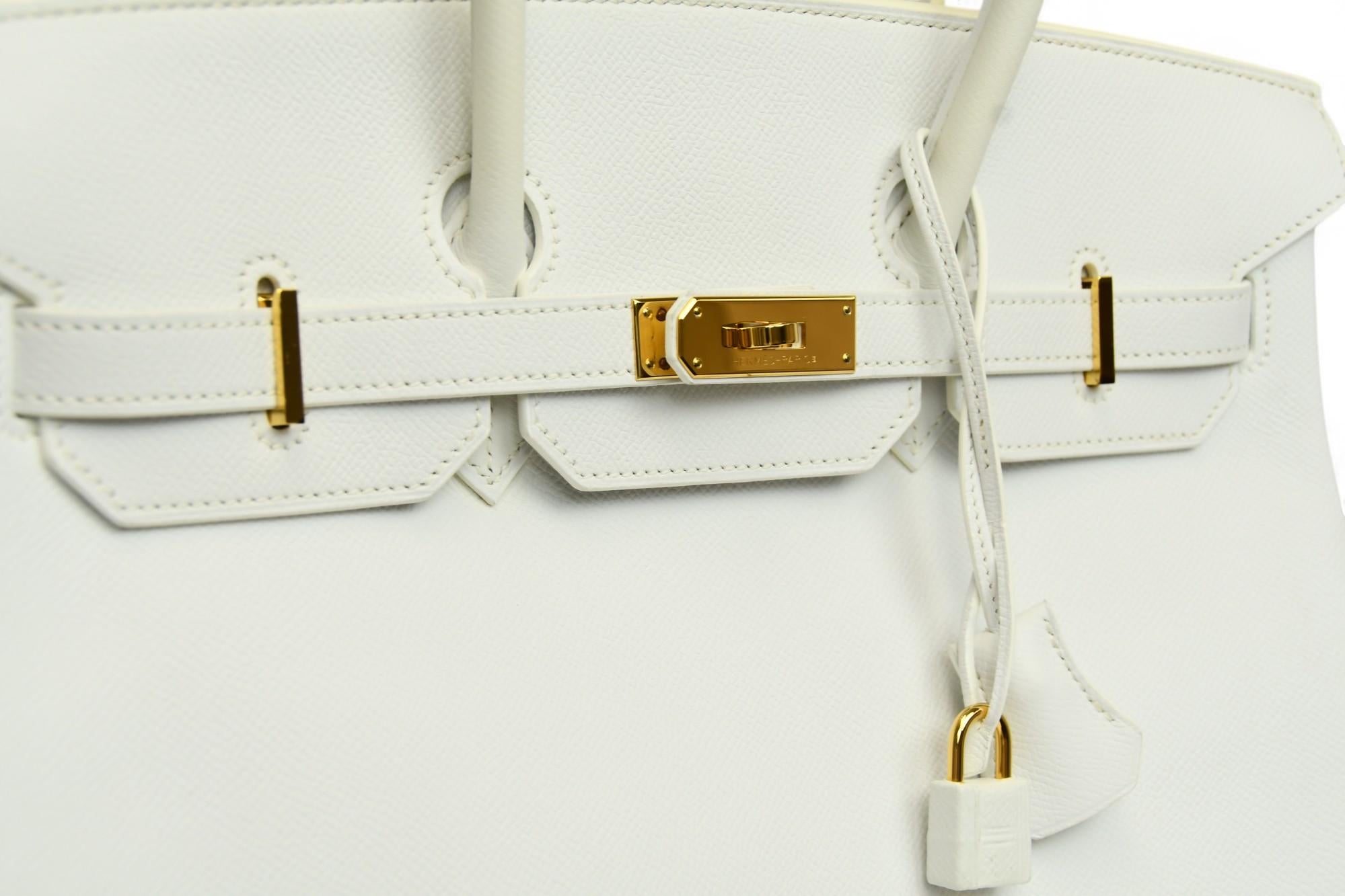 Hermès Birkin 35 in pelle bianca di Togo con finiture in oro e chiusura a scatto in vendita 6