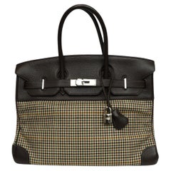 Hermès Birkin 35 Houndstooth Wool Lainage & Chocolate Clemence  Palladium HW