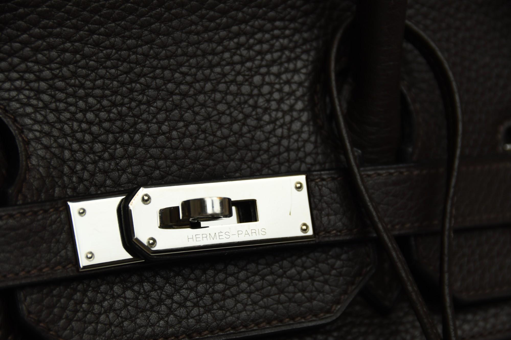 Nero Hermès Birkin 35 in lana pied-de-poule e cioccolato Clemence  Palladio HW in vendita