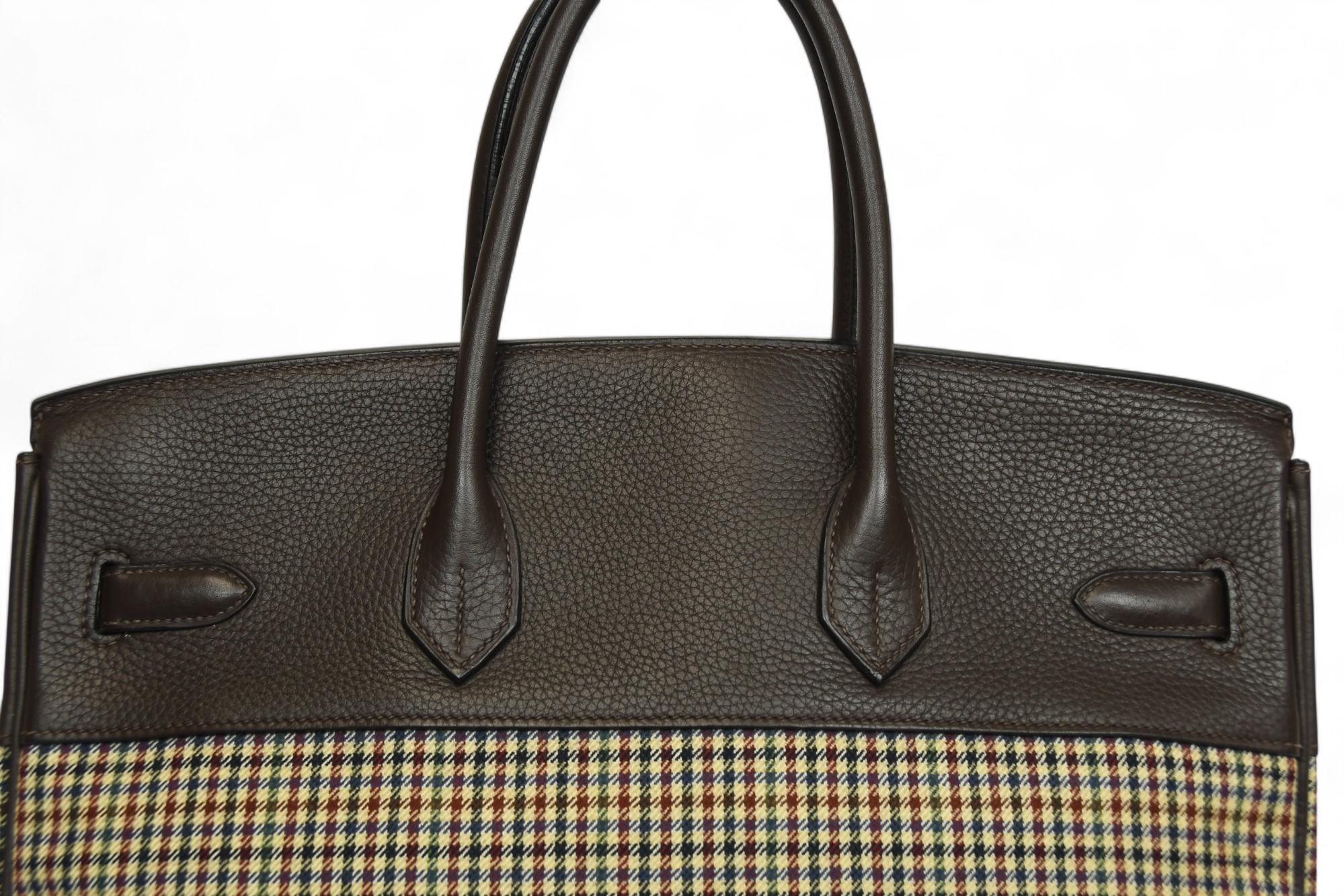 Hermès Birkin 35 in lana pied-de-poule e cioccolato Clemence  Palladio HW in vendita 1