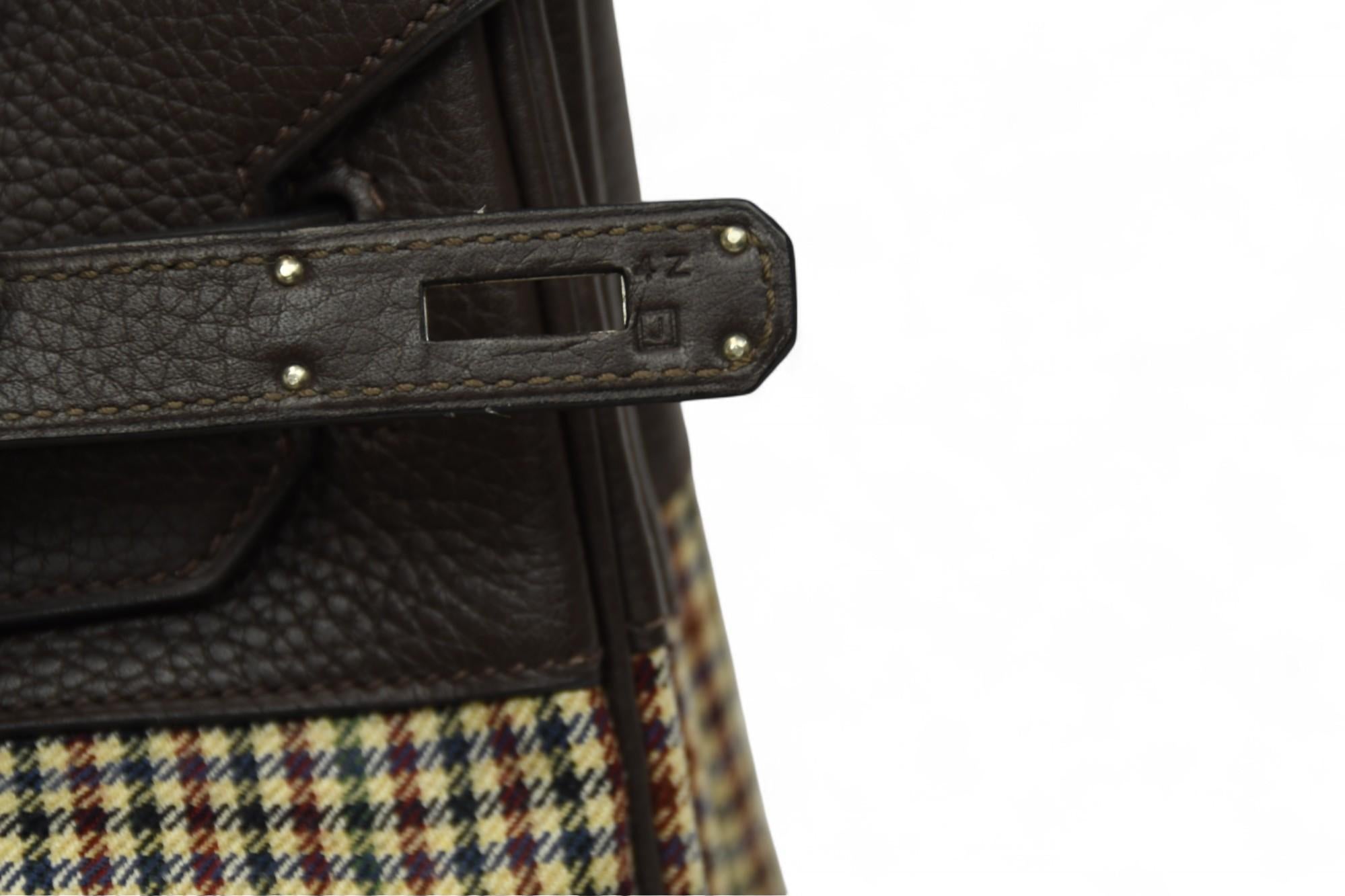 Hermès Birkin 35 in lana pied-de-poule e cioccolato Clemence  Palladio HW in vendita 8