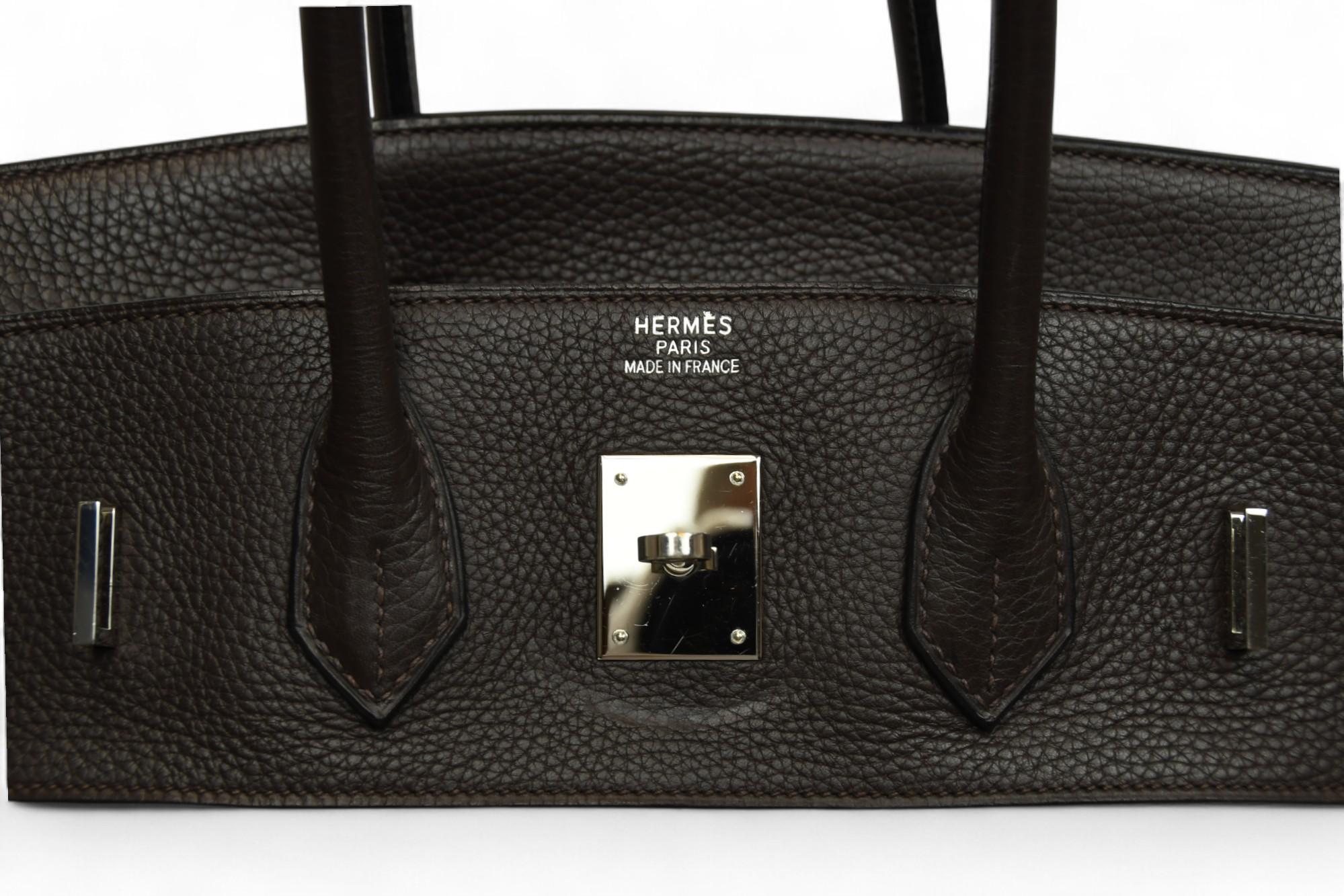 Hermès Birkin 35 in lana pied-de-poule e cioccolato Clemence  Palladio HW in vendita 9