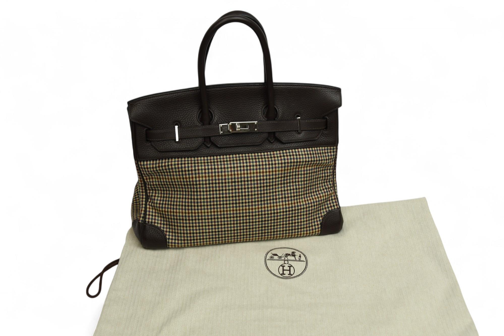 Hermès Birkin 35 in lana pied-de-poule e cioccolato Clemence  Palladio HW in vendita 11