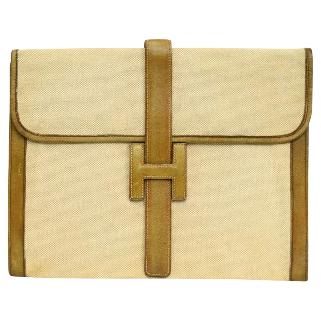 Hermès Tan Peau Porc Toile Jige GM 34 Pochette stile busta classica in vendita