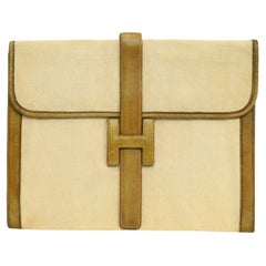 Hermès Tan Peau Porc Toile Jige GM 34 Clutch Classic Envelope Style