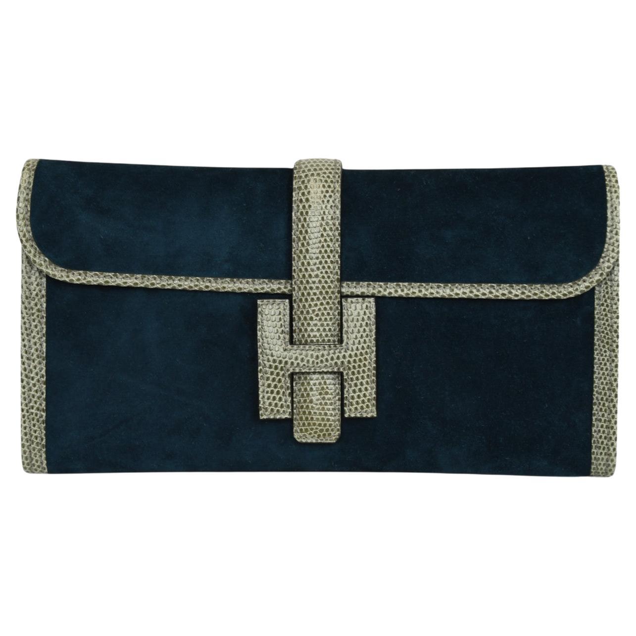 Hermès Veau Doblis Lizard Jige Elan 29 Clutch Bleu Ocean  Exotic Trim For Sale