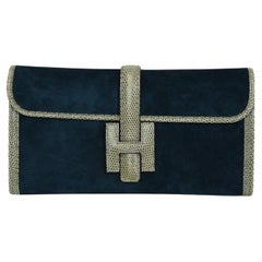 Hermès Veau Doblis Lizard Jige Elan 29 Clutch Bleu Ocean  Exotic Trim