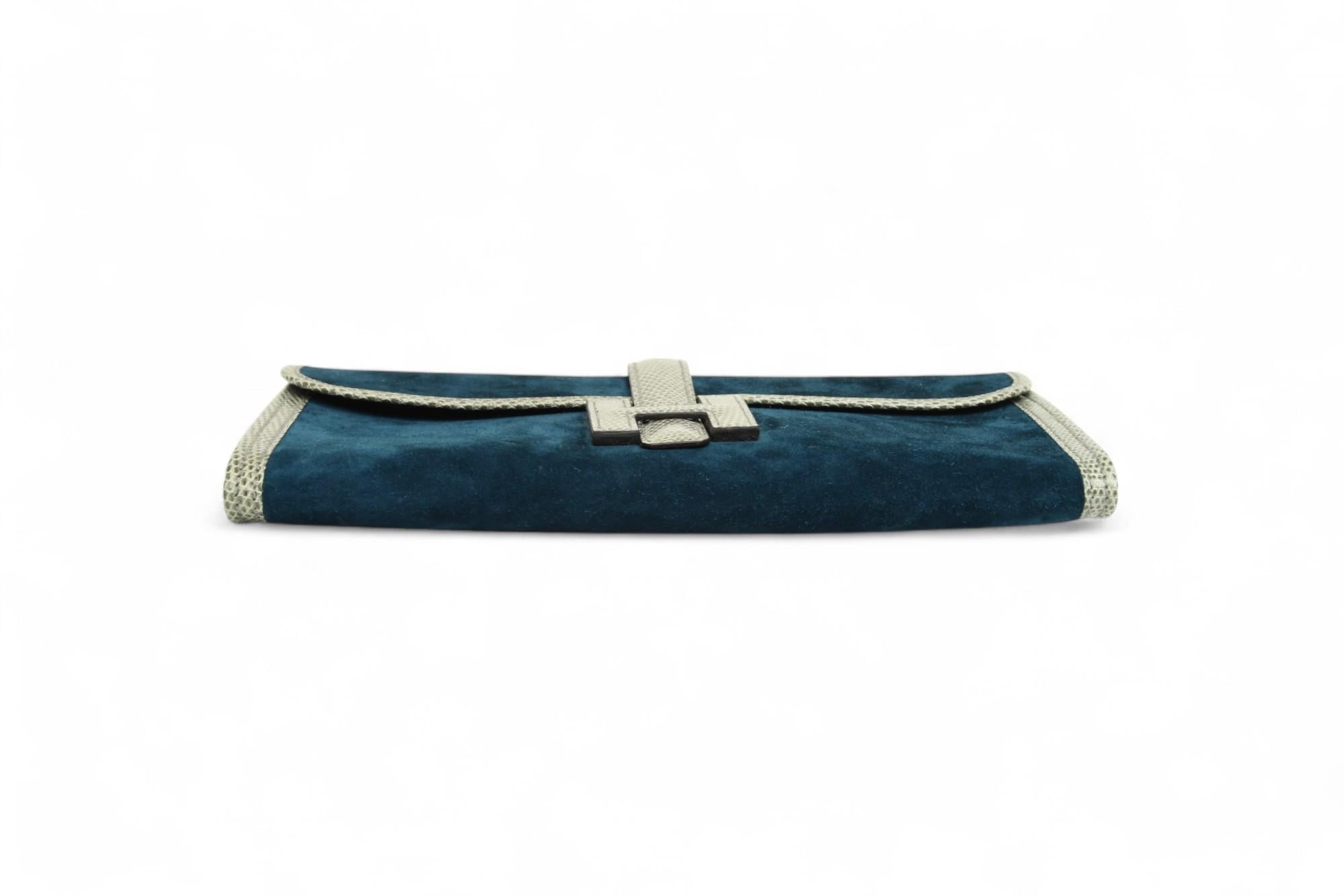 Hermès Veau Doblis Lizard Jige Elan 29 Clutch Bleu Ocean  Exotic Trim For Sale 2