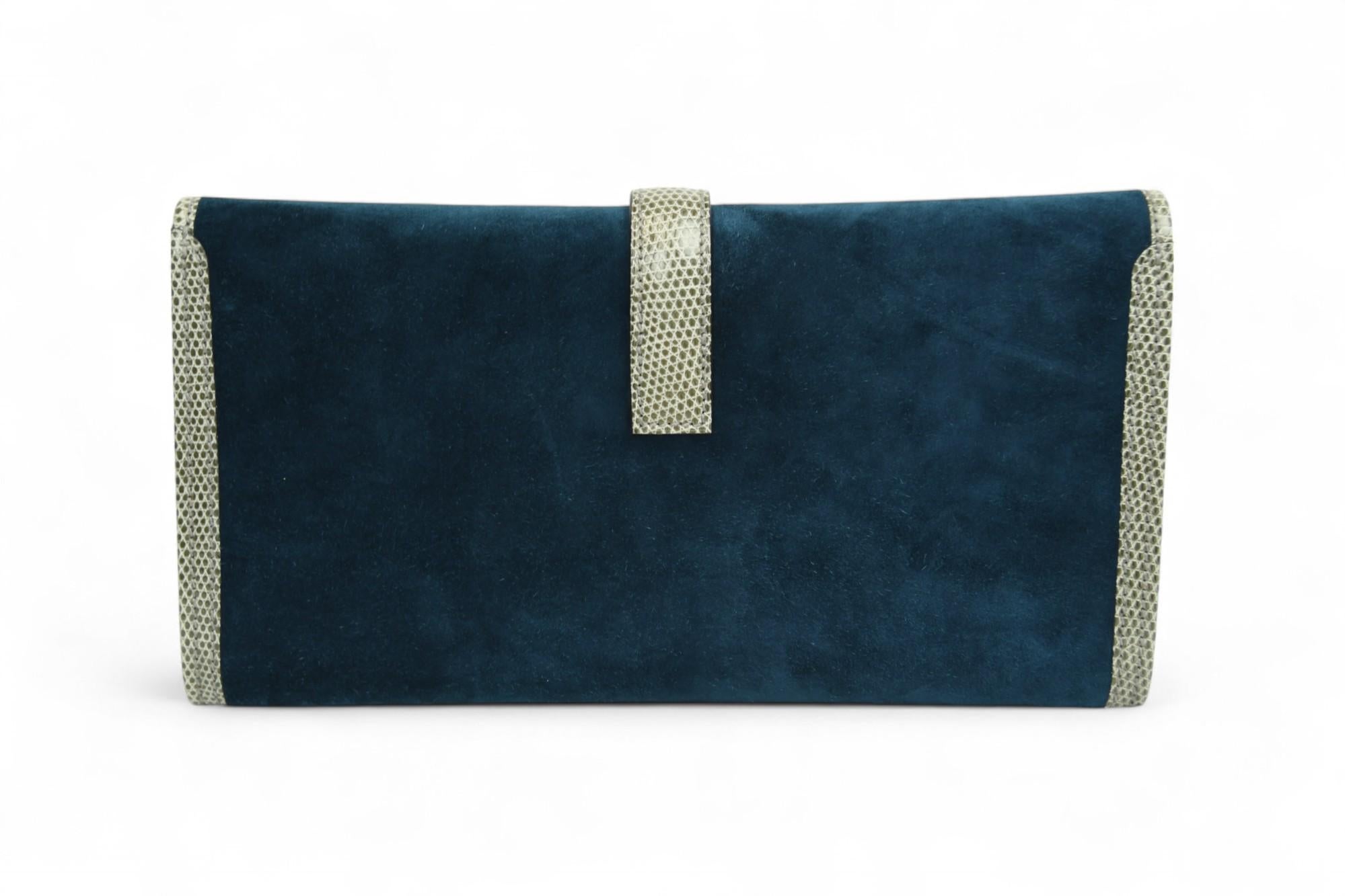 Black Hermès Veau Doblis Lizard Jige Elan 29 Clutch Bleu Ocean  Exotic Trim For Sale