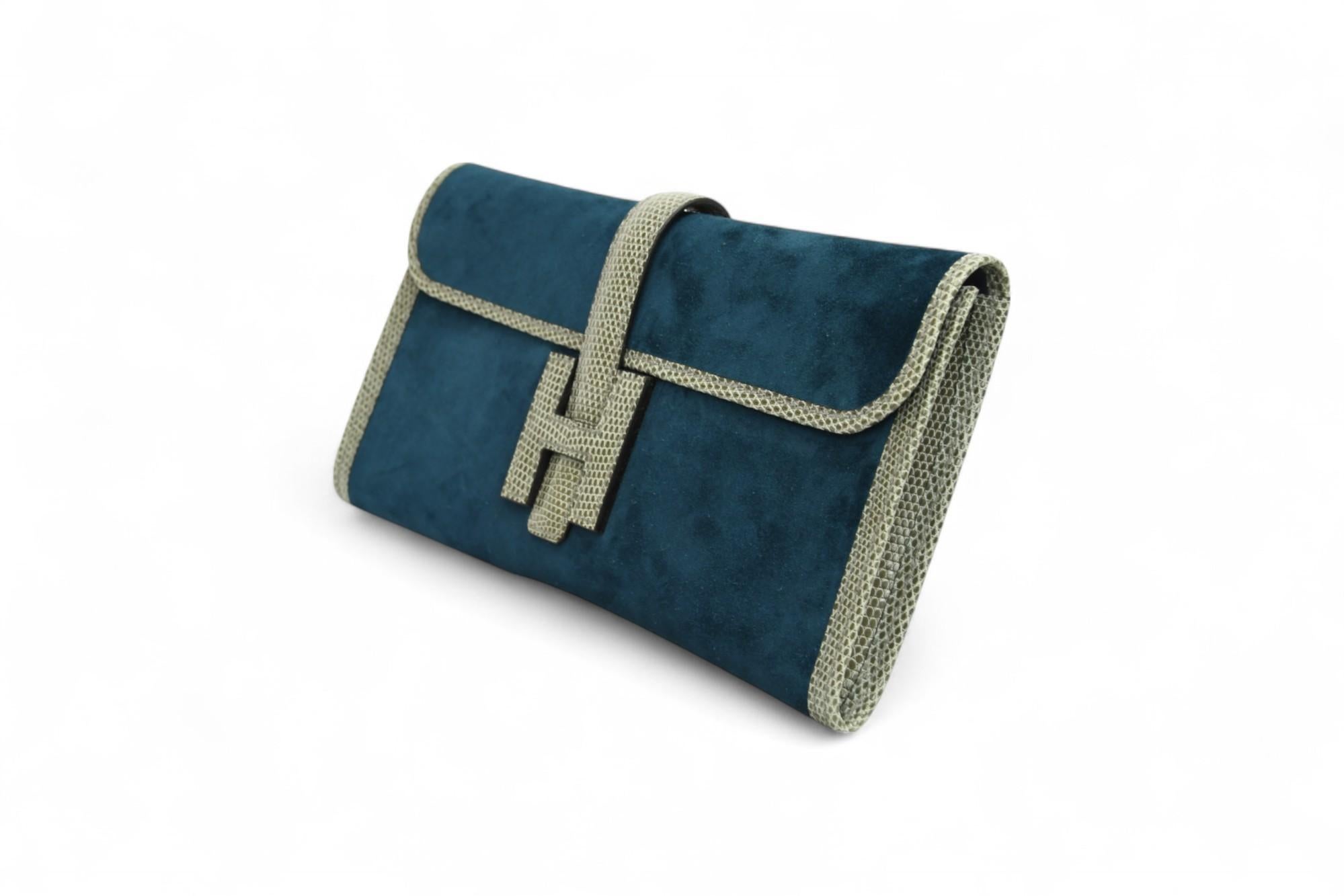 Women's Hermès Veau Doblis Lizard Jige Elan 29 Clutch Bleu Ocean  Exotic Trim For Sale