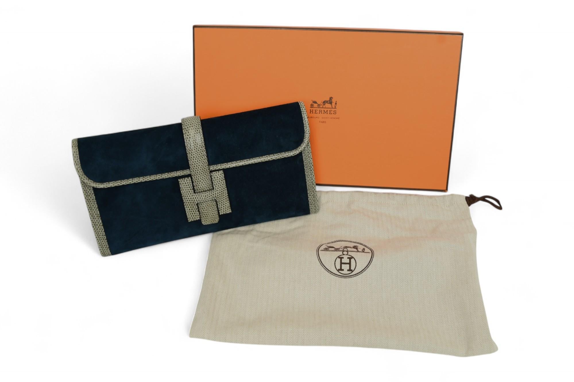 Hermès Veau Doblis Lizard Jige Elan 29 Clutch Bleu Ocean  Exotic Trim For Sale 4