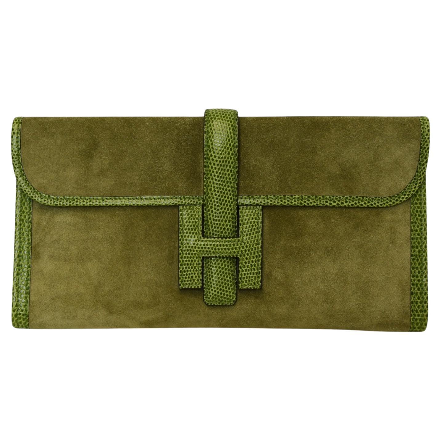 Hermès Veau Doblis Lizard Jige Elan 29 Clutch Lime Exotic Trim