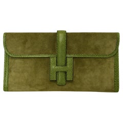 Hermès Veau Doblis Lizard Jige Elan 29 Clutch Lime Exotic Trim