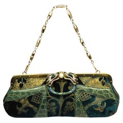Limited Edition Gucci Tom Ford Era Green Velvet Croc and Pearl Dragon Handbag