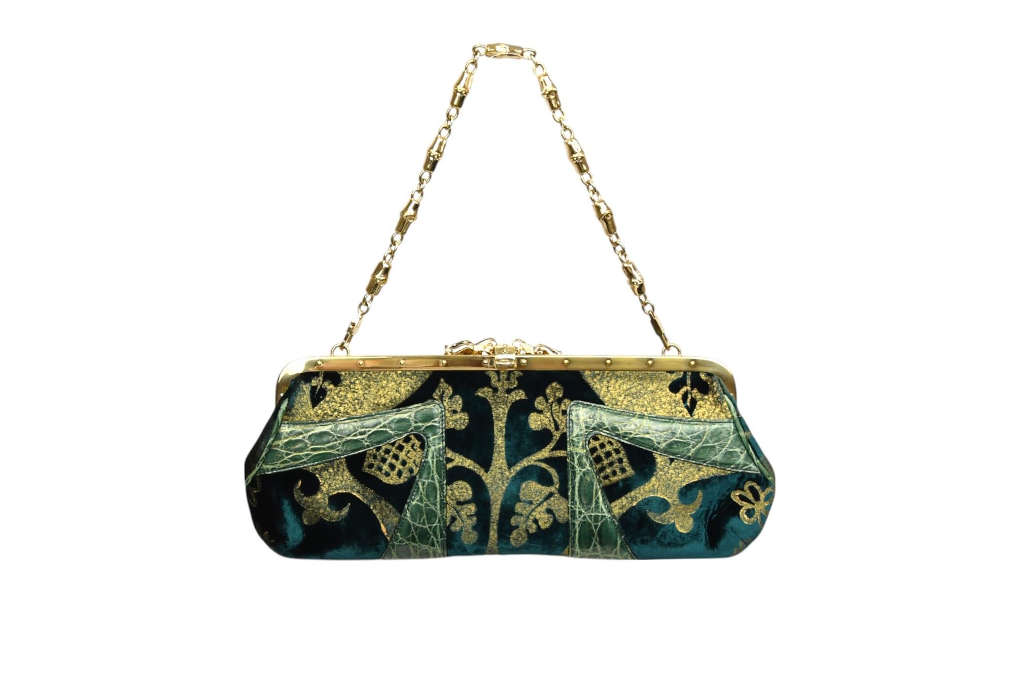 Nero Edizione limitata di Gucci Tom Ford Era, borsa in velluto verde con drago di perle e coccodrillo in vendita