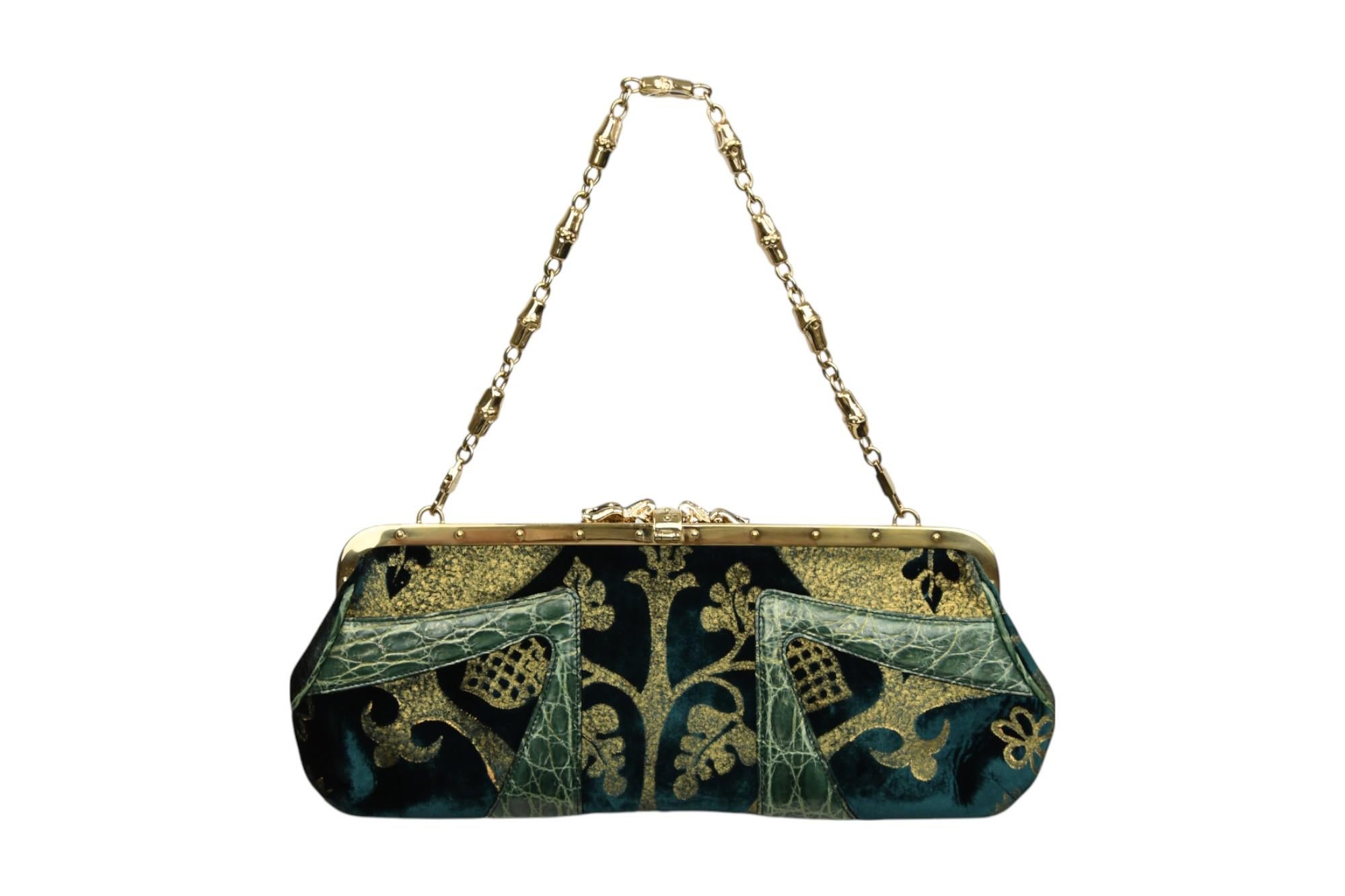 Edizione limitata di Gucci Tom Ford Era, borsa in velluto verde con drago di perle e coccodrillo In condizioni ottime in vendita a West Hartford, CT
