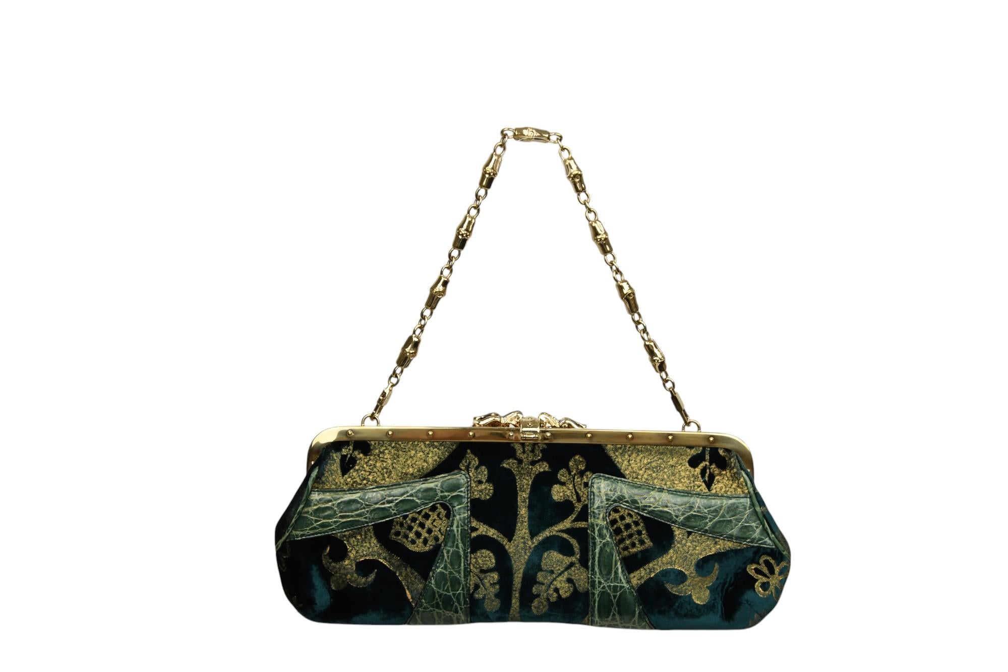 Donna Edizione limitata di Gucci Tom Ford Era, borsa in velluto verde con drago di perle e coccodrillo in vendita