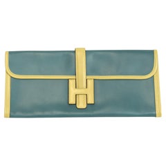 Hermès Bi-Color Swift Jige Élan 35 Clutch Bleu Ciel & Parchemin Leather