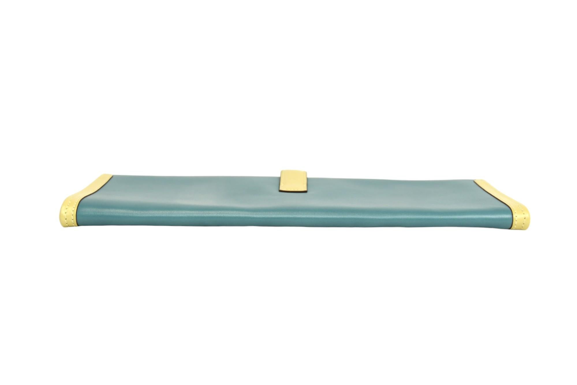 Women's Hermès Bi-Color Swift Jige Élan 35 Clutch Bleu Ciel & Parchemin Leather For Sale
