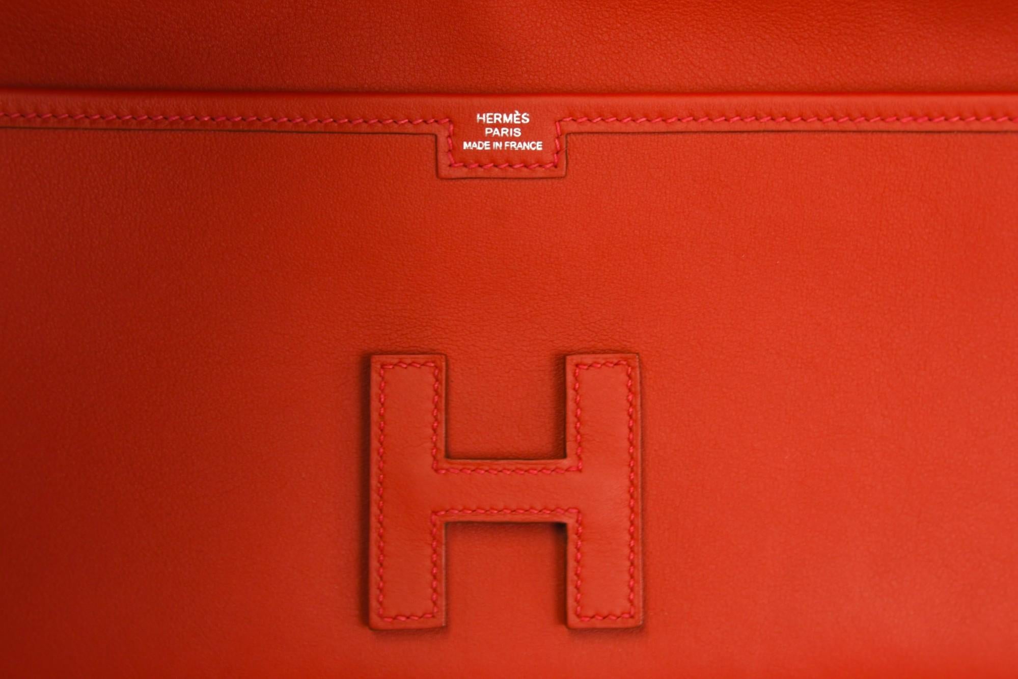 Donna Pochette Hermès Jige Élan 29  Pelle Rouge Casaque con chiusura H. H. in vendita