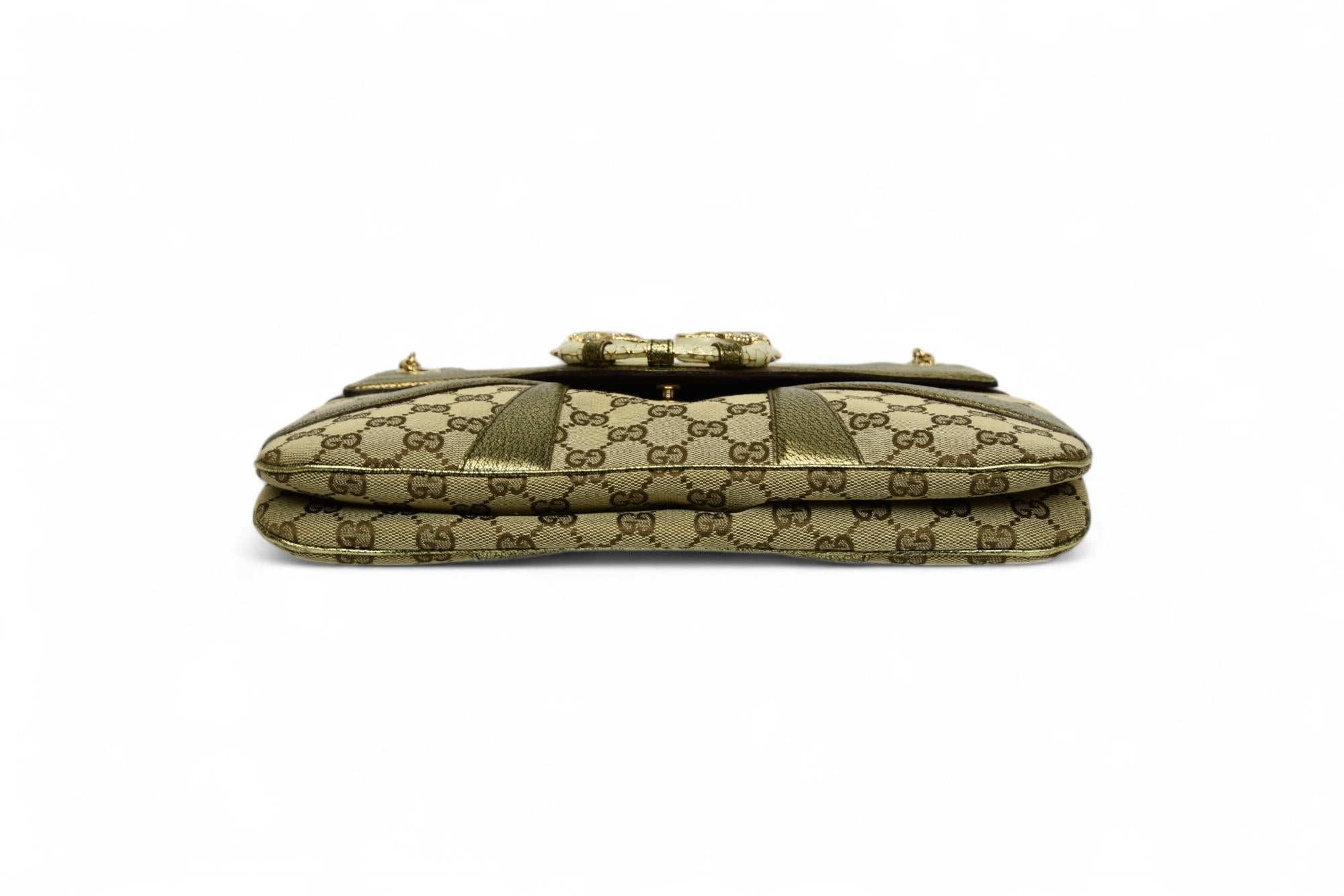 Gucci Tom Ford GG Canvas Dragon Bandoulière  Cuir et chaîne en or métallisé Excellent état - En vente à West Hartford, CT