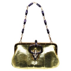 Gucci Tom Ford Metallic Lizard Frame Bag  S/S 2004 Jeweled Panther Clasp