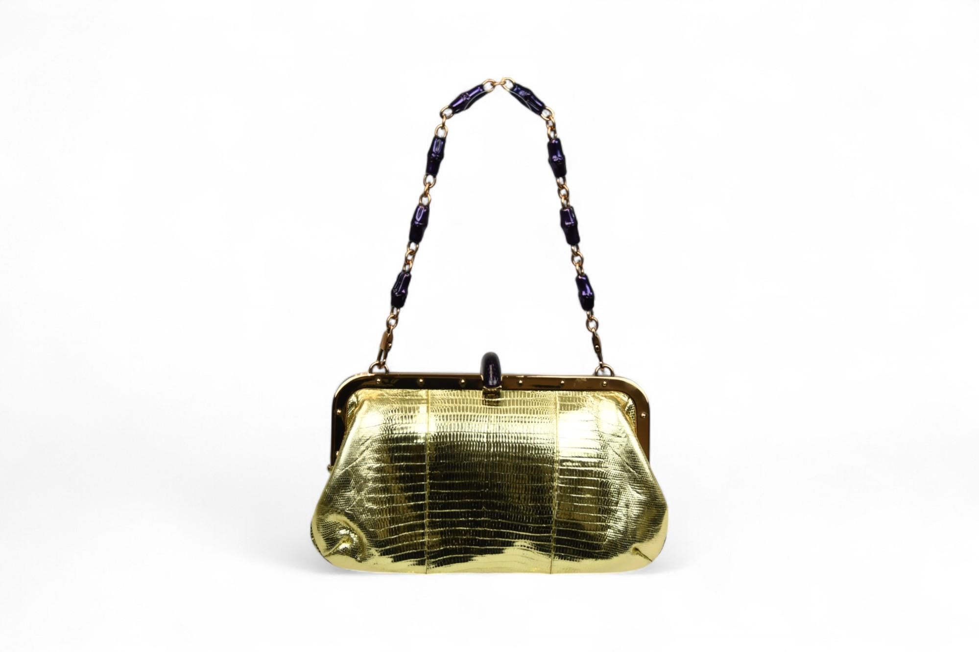 Nero Gucci Tom Ford Borsa con telaio in lucertola metallizzata  Chiusura Jewell Panther per la P/E 2004 in vendita