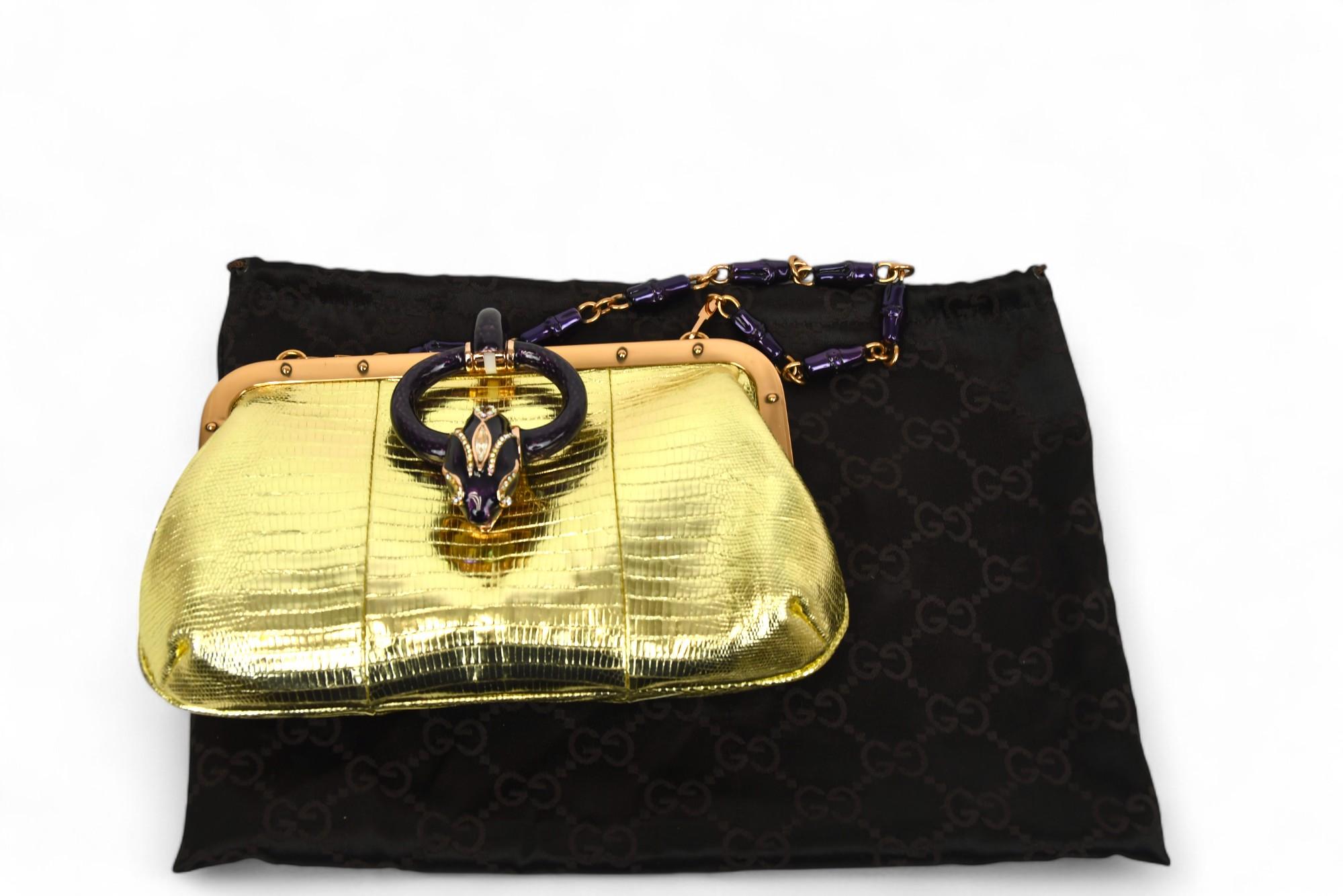 Gucci Tom Ford Borsa con telaio in lucertola metallizzata  Chiusura Jewell Panther per la P/E 2004 in vendita 4