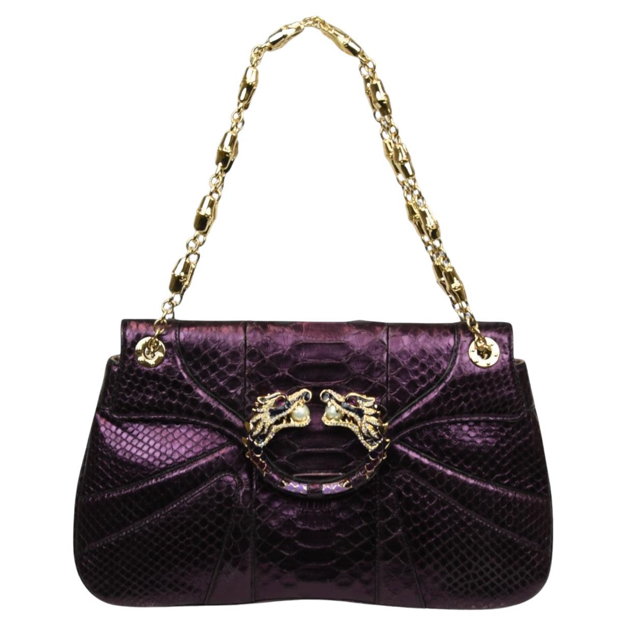 Gucci FW 2004 Tom Ford Pochette en python gaufré  Pourpre métallique en vente