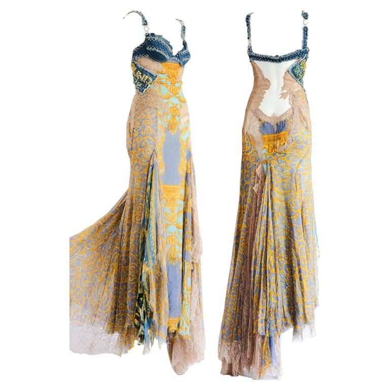 versace gold dress RARE GEM S/S 2005 Chaos Couture Gown by Donatella Versace For Sale at 1stDibs size-xs