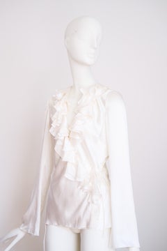 Christian Dior x John Galliano 2008 RARE Bridal Wedding Silk Ruffle Blouse