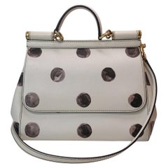 Dolce & Gabbana Large Sicily Leather Bag with Black Polka Dots