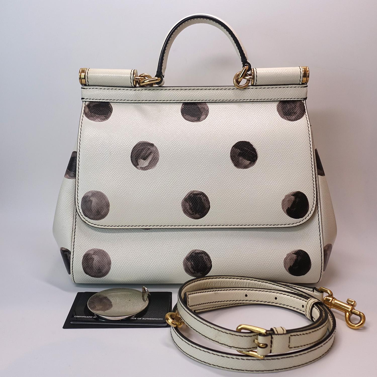 Dolce & Gabbana - Borsa grande in pelle di Sicilia con Dot Dot neri in vendita 9