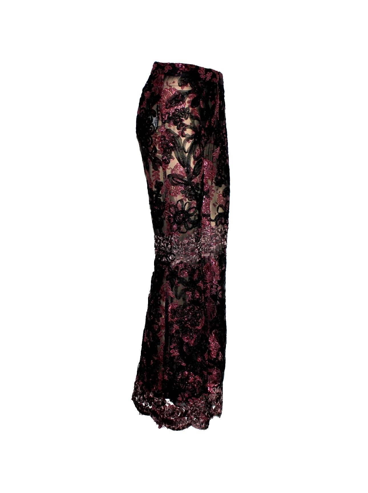 Black Collector's Gucci by Tom Ford FW 1999 Embroidered Lace Pants - Museum Piece