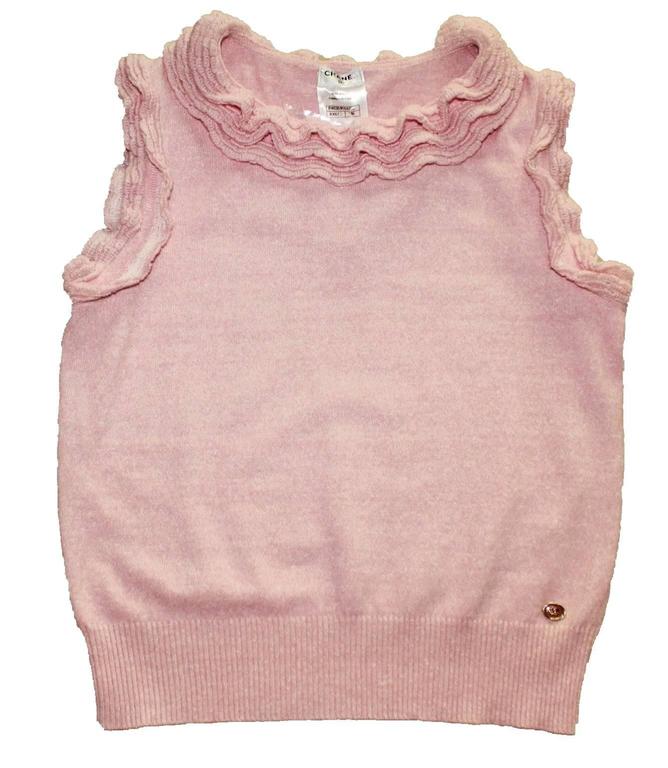 Classic CHANEL Pink Cashmere Mix Ruffled Ruched Knit Pullover Top For