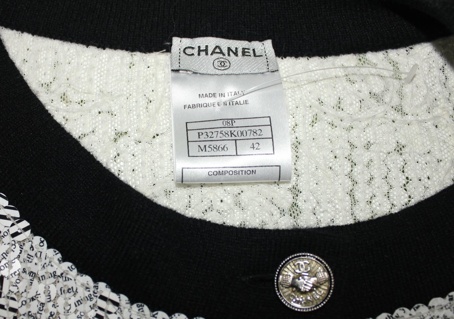 Gray Amazing CHANEL Shiny Printed Sequin CC Logo Cashmere Cardigan