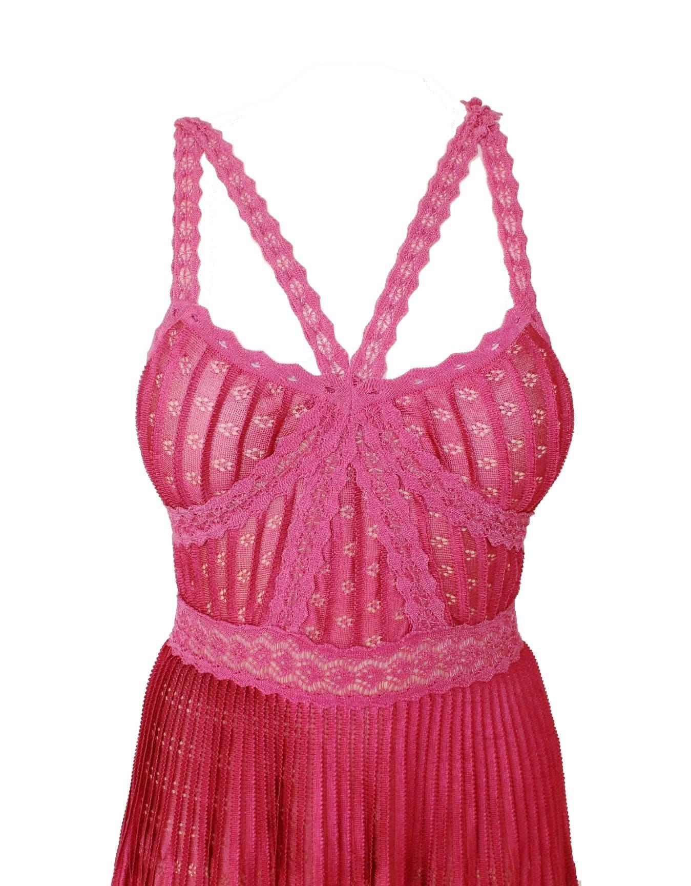 Women's Christian Dior Fuchsia Crochet Knit Detail Cocktail Dress