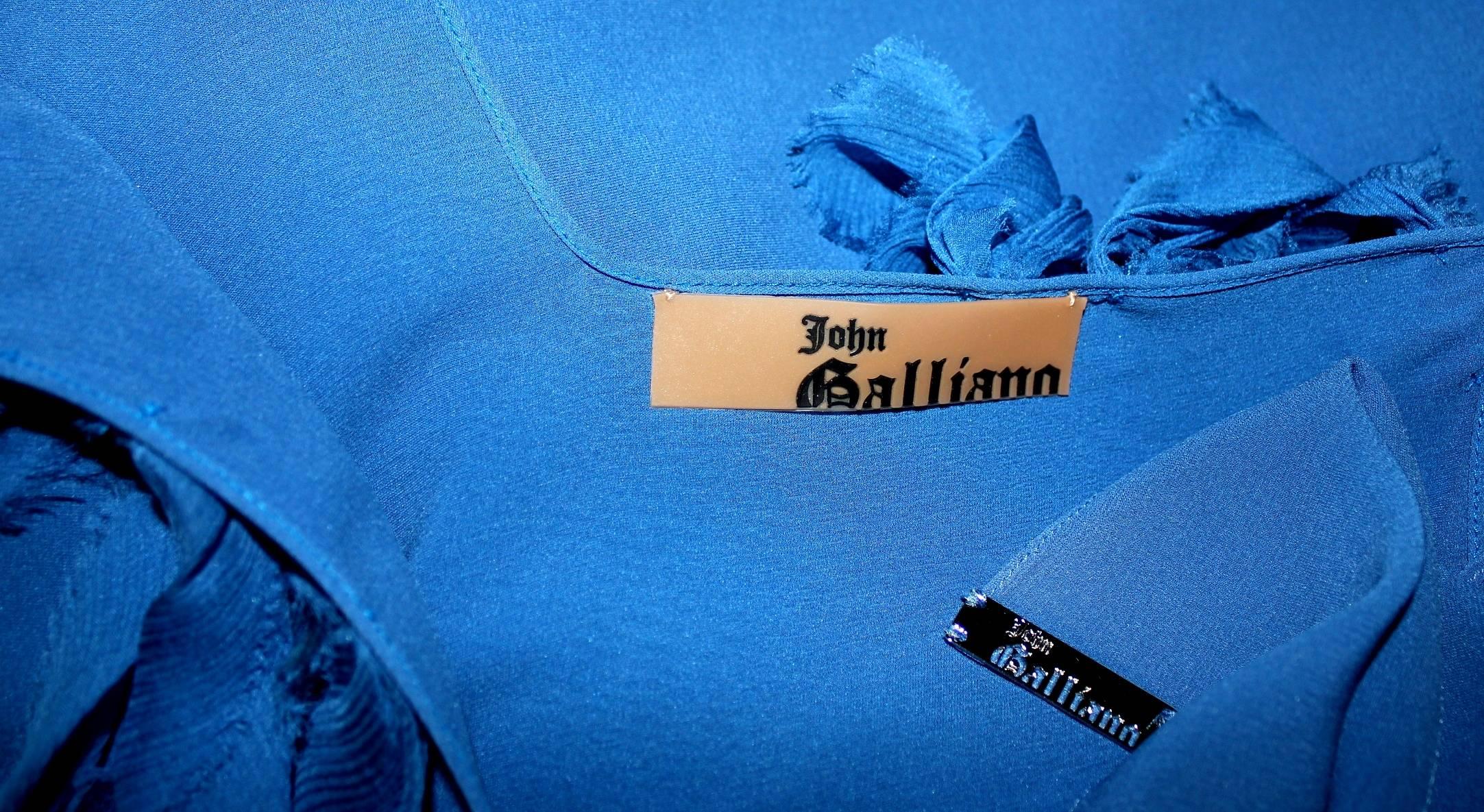 Stunning John Galliano Ruched Blue Silk Dress with Matching Scarf / Stola / Shaw 2