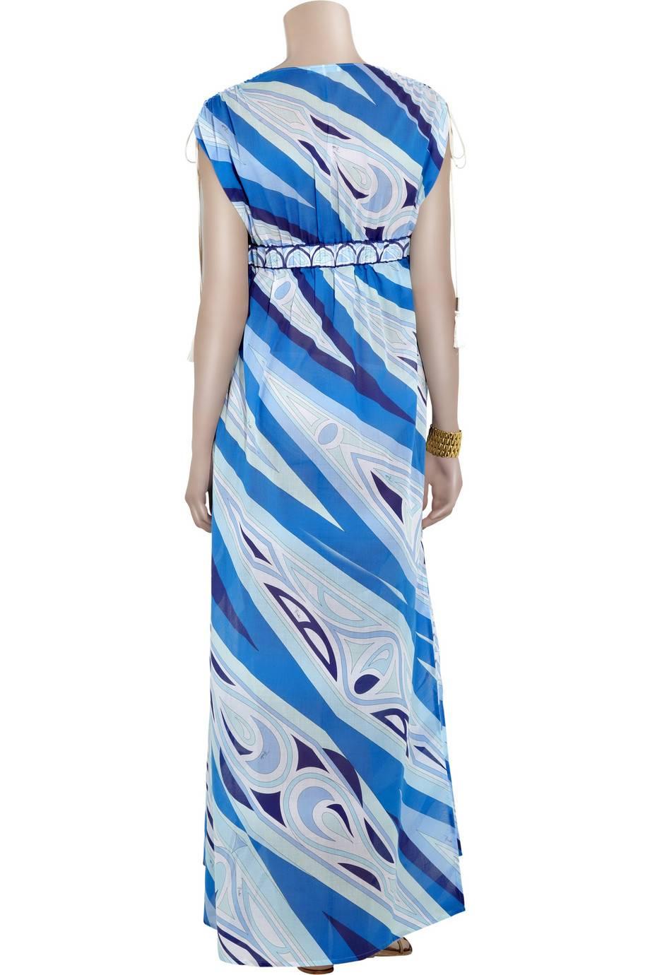 Blue Emilio Pucci Signature Print Tassel Dress Gown