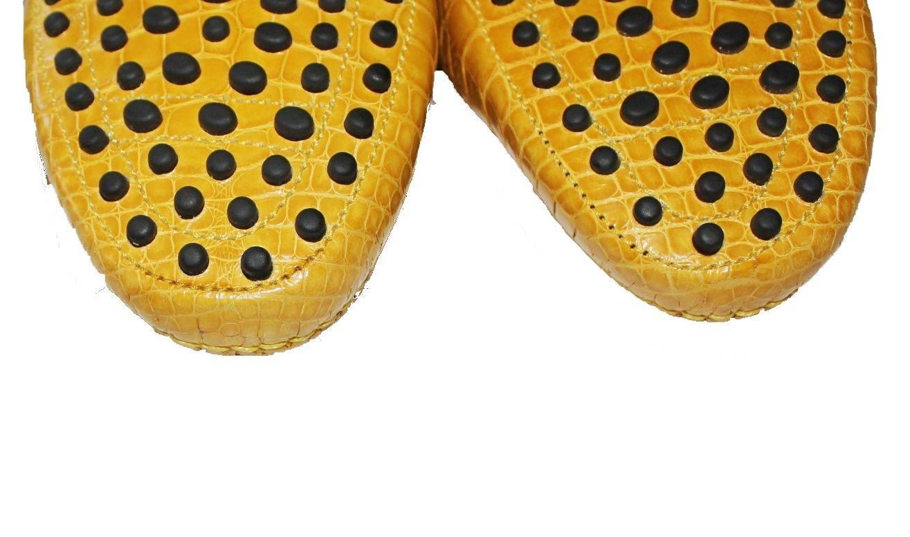 Orange Exotic TOD'S Gommino Moccasins Loafers  Alligator Crocodile Skin