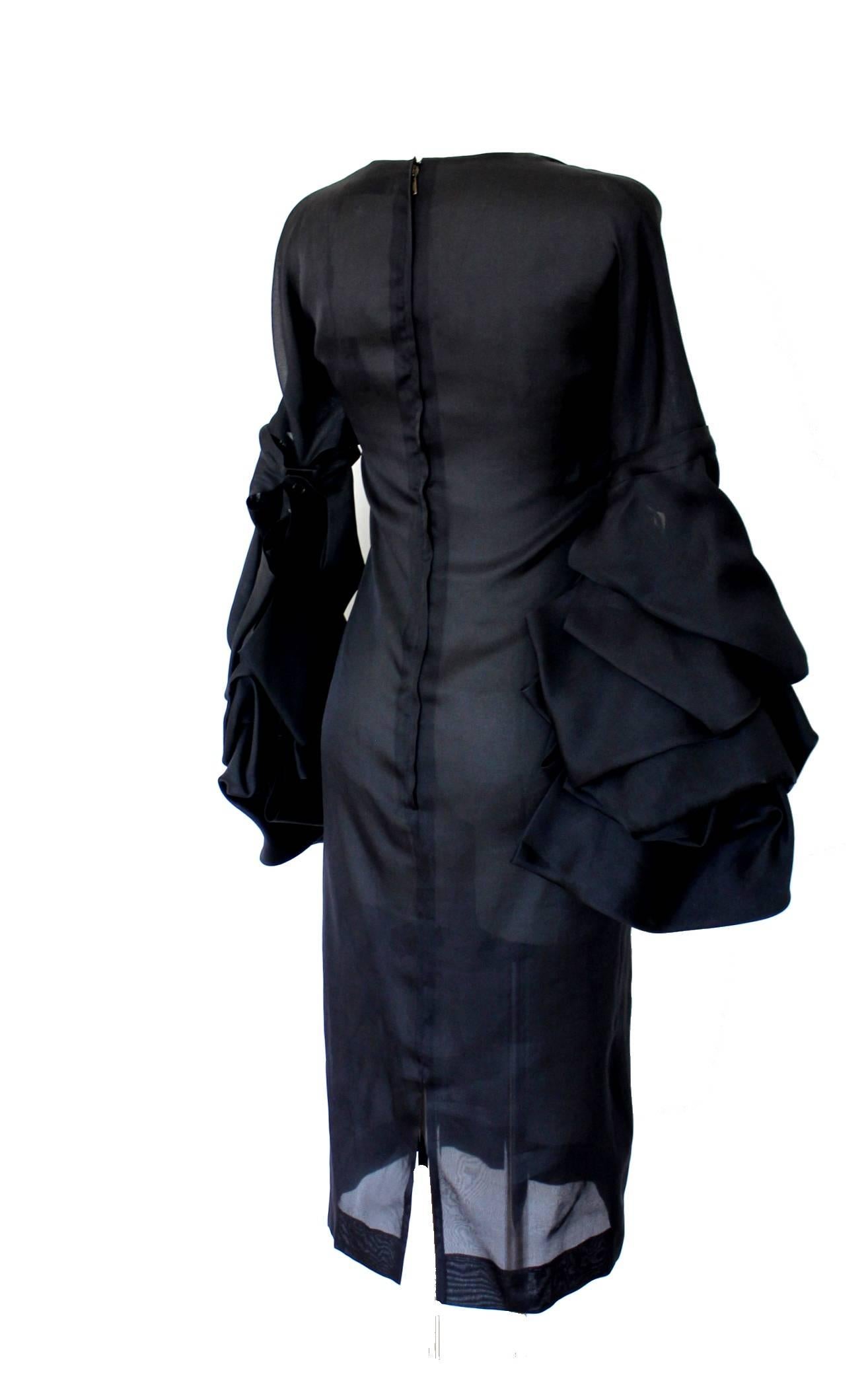 YVES SAINT LAURENT By Tom Ford Fall 2002 Ruched Black Silk Organza Dress In New Condition In Switzerland, CH