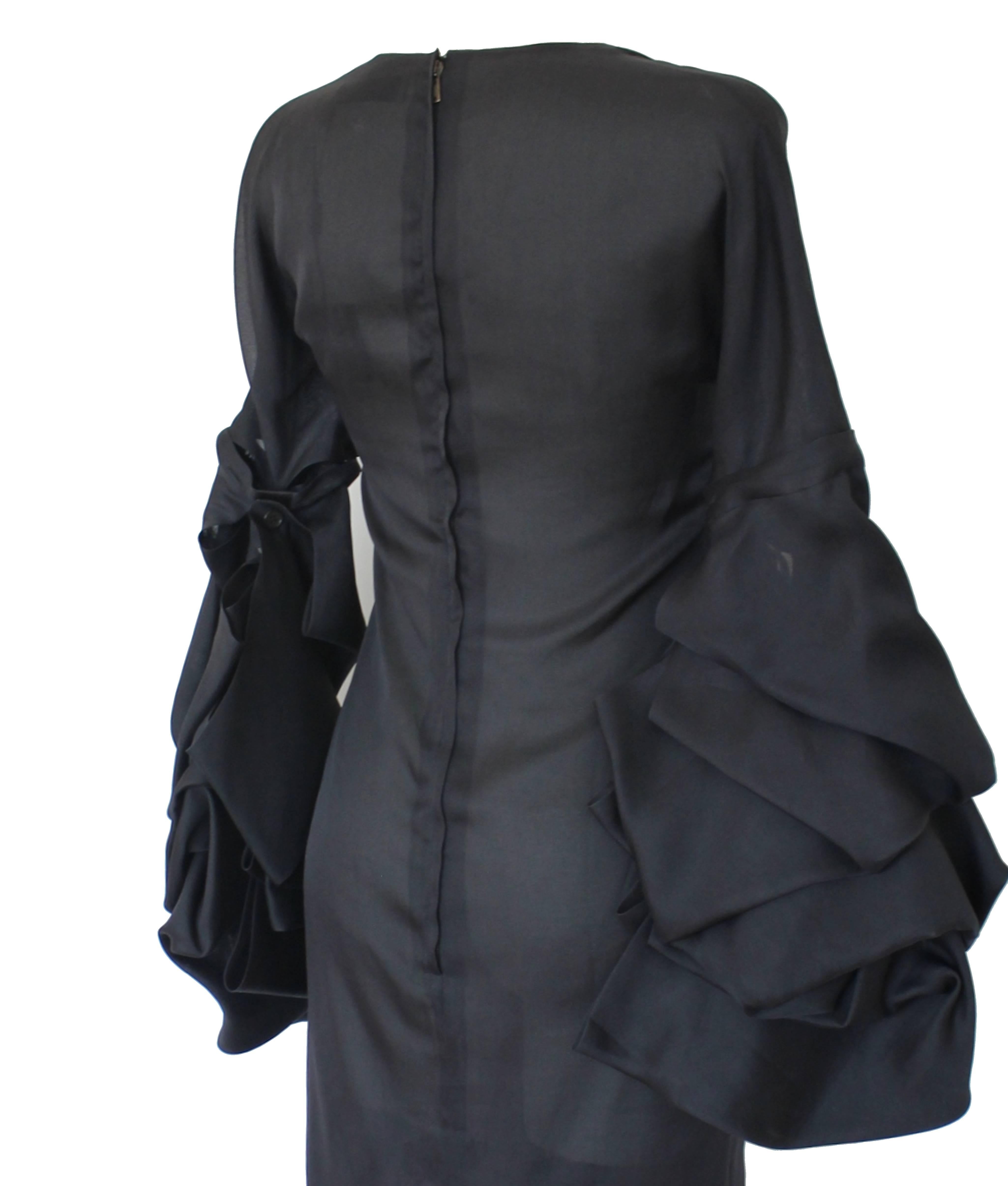Women's YVES SAINT LAURENT By Tom Ford Fall 2002 Ruched Black Silk Organza Dress