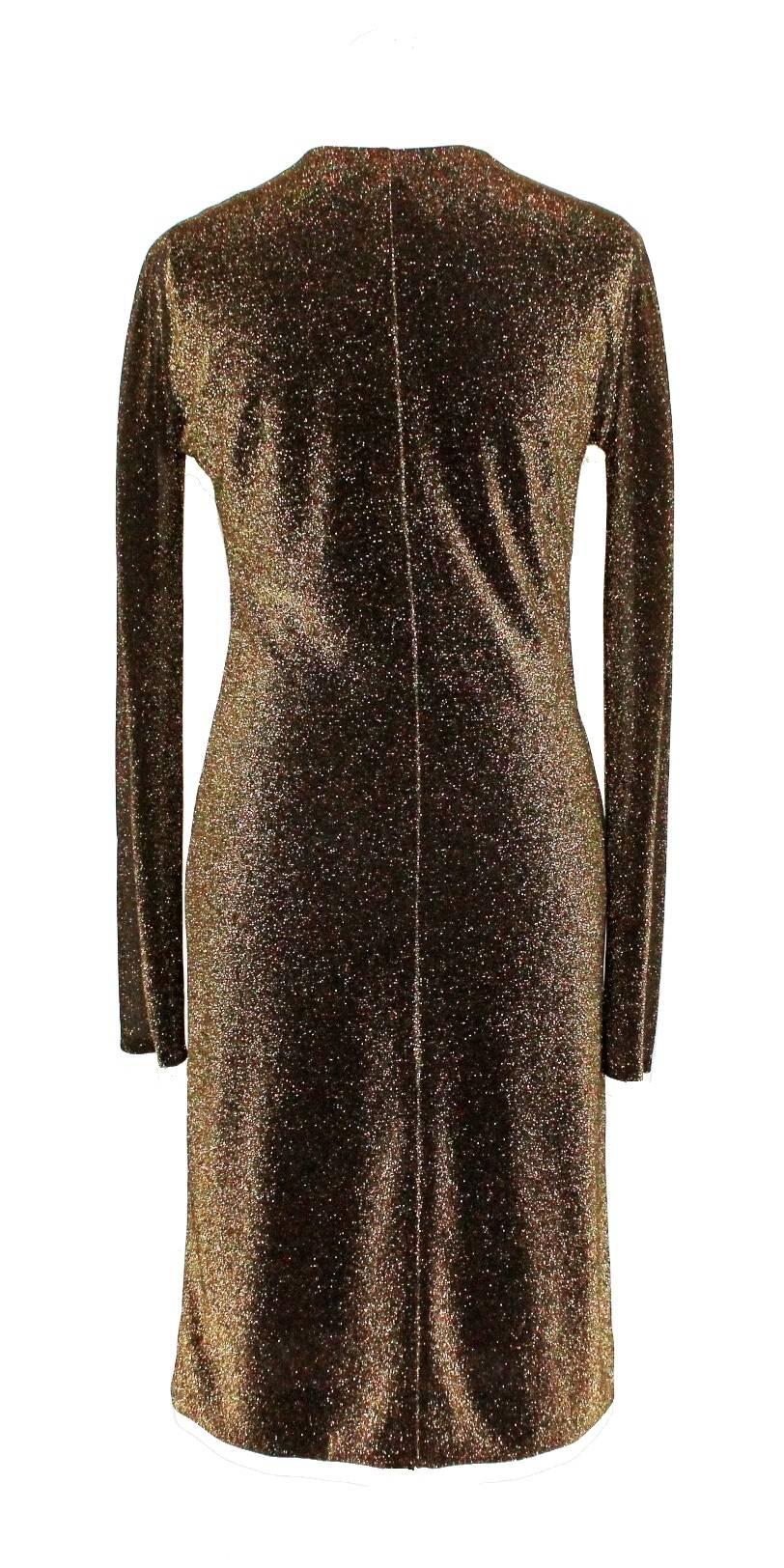 Nero Non indossato Gucci By Tom Ford 2000 Metallic Deep Plunging Evening Dress 42 in vendita