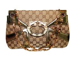 Iconic Gucci Tom Ford Collector's Fall 2004 GG Monogram Canvas Jeweled Dragon Ba
