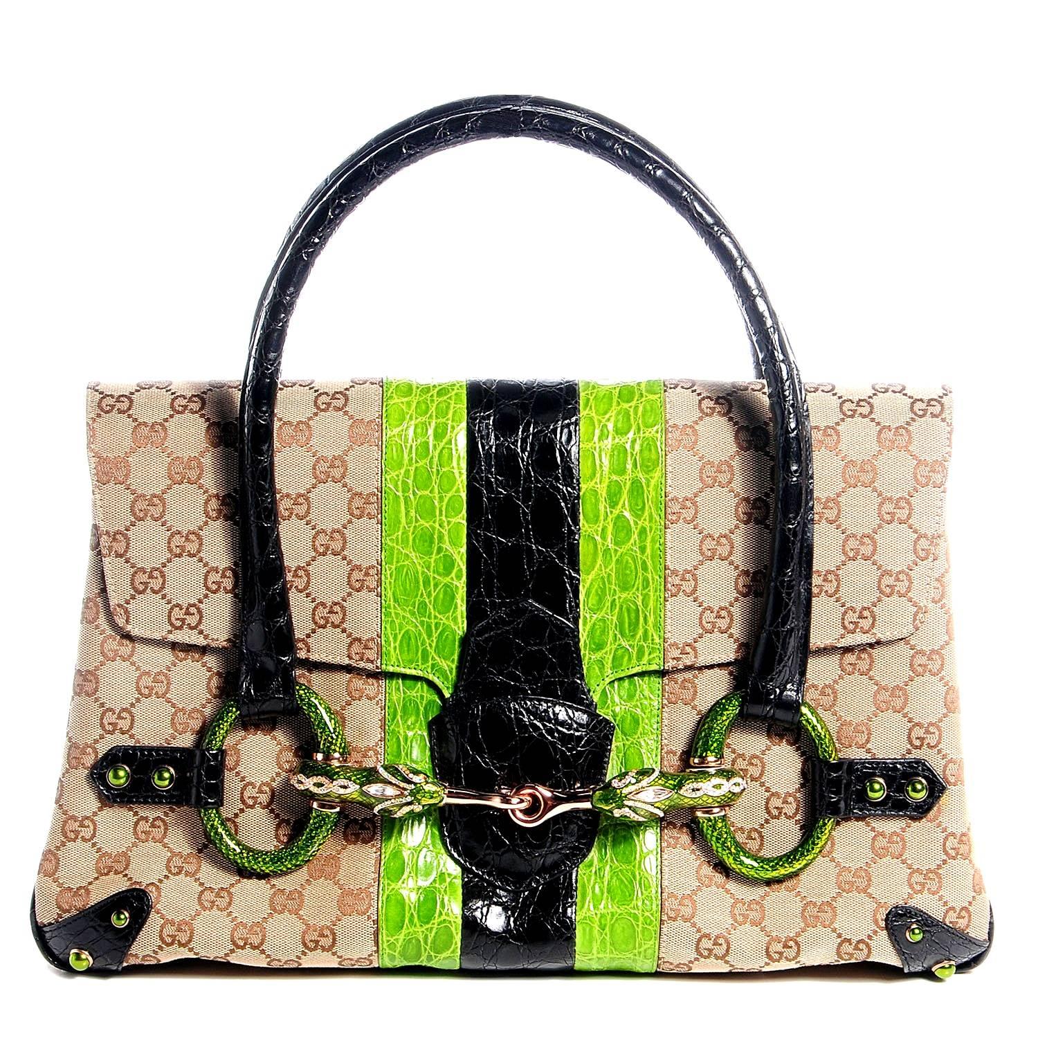 Gucci Tom Ford Crocodile GG Monogram Dragon Jeweled Tote