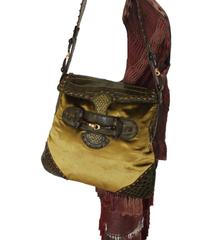 Gucci Tom Ford Green Crocodile and Velvet Horsebit Shoulder Bag