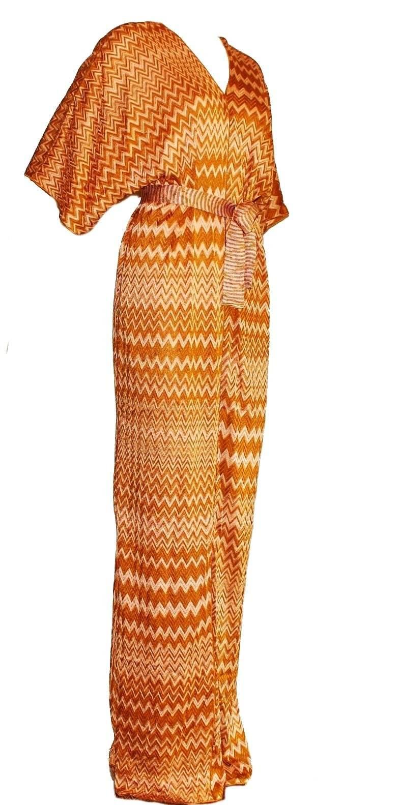 
BEAUTIFUL MISSONI ORANGE LABEL KNIT KAFTAN TUNIC DRESS COVERUP

 A CLASSIC MISSONI SIGNATURE PIECE THAT WILL LAST YOU FOR YEARS
DETAILS:

    Beautiful shades
    Classic MISSONI signature zigzag knit
    With matching belt
    Simply slips on
   