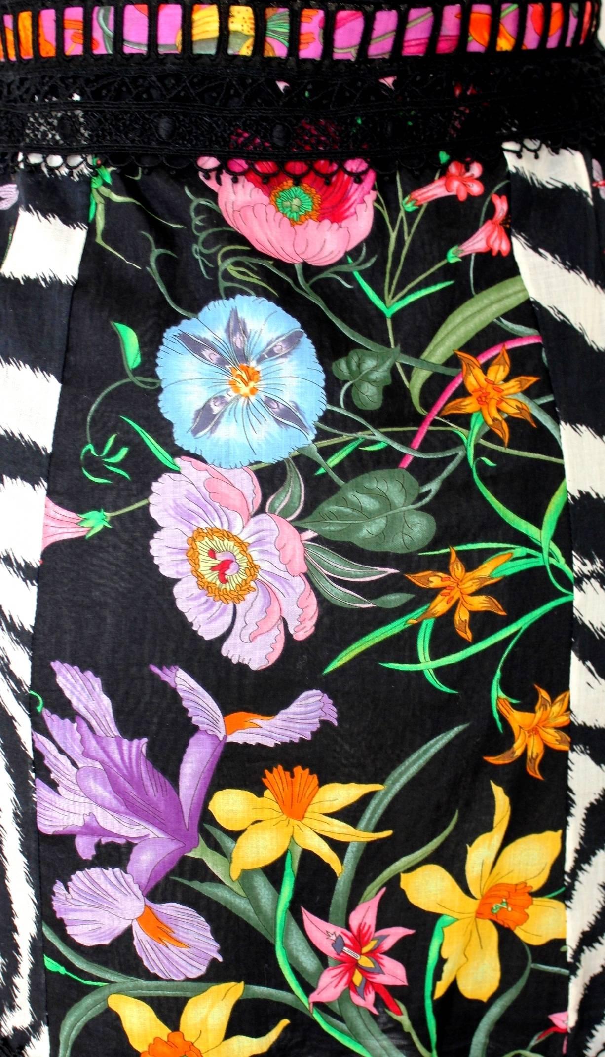 Famous Gucci Flora Print Floral Crochet Knit Macrame Dress 1