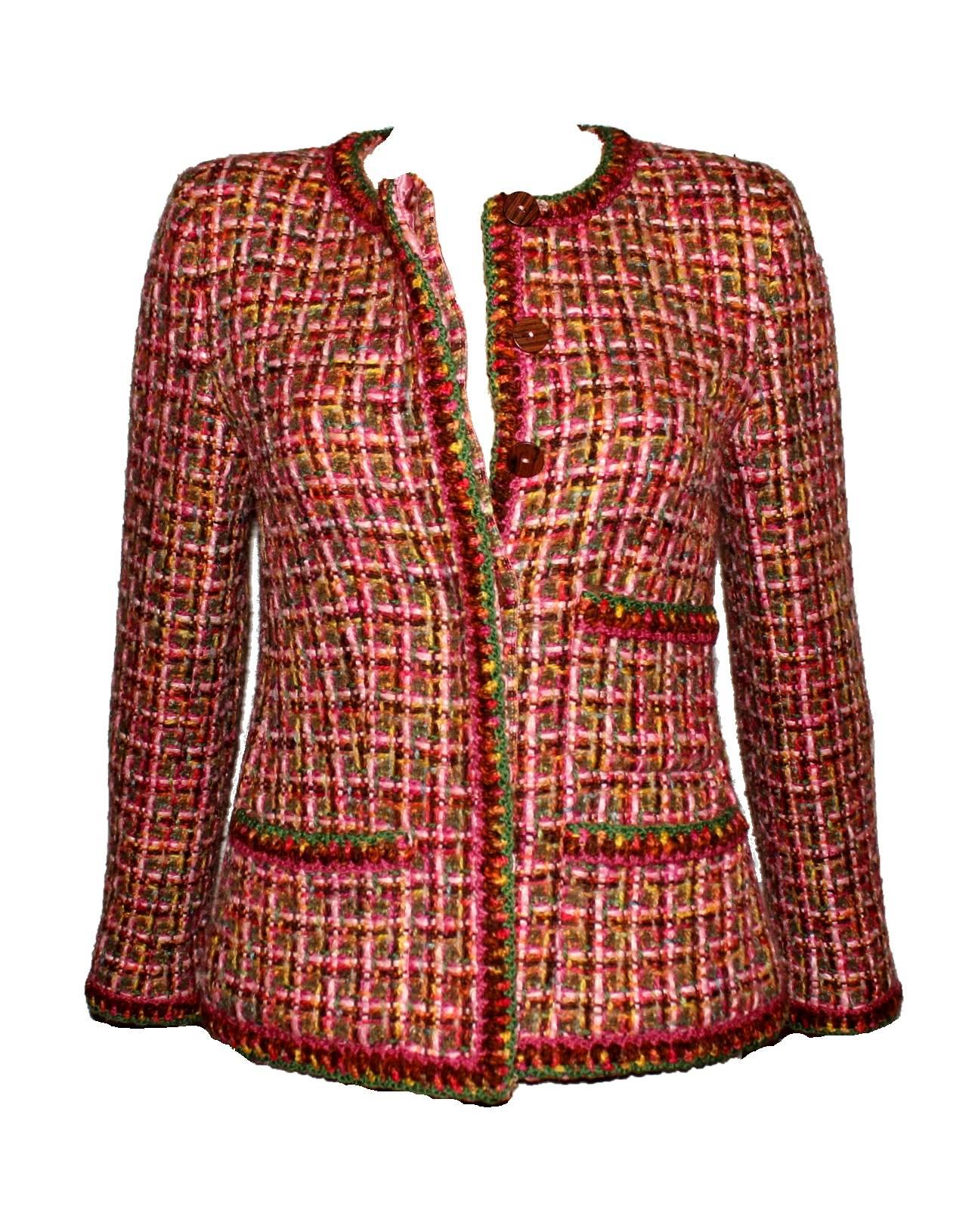 
BEAUTIFUL CHANEL TWEED JACKET

DESIGNED BY KARL LAGERFELD

A TRUE CHANEL PIECE THAT SHOULD BE IN EVERY WOMAN'S WARDROBE

SO GORGEOUS

DETAILS:

        Perfect to be worn casual with jeans or dressed up - an iconic CHANEL jacket
       