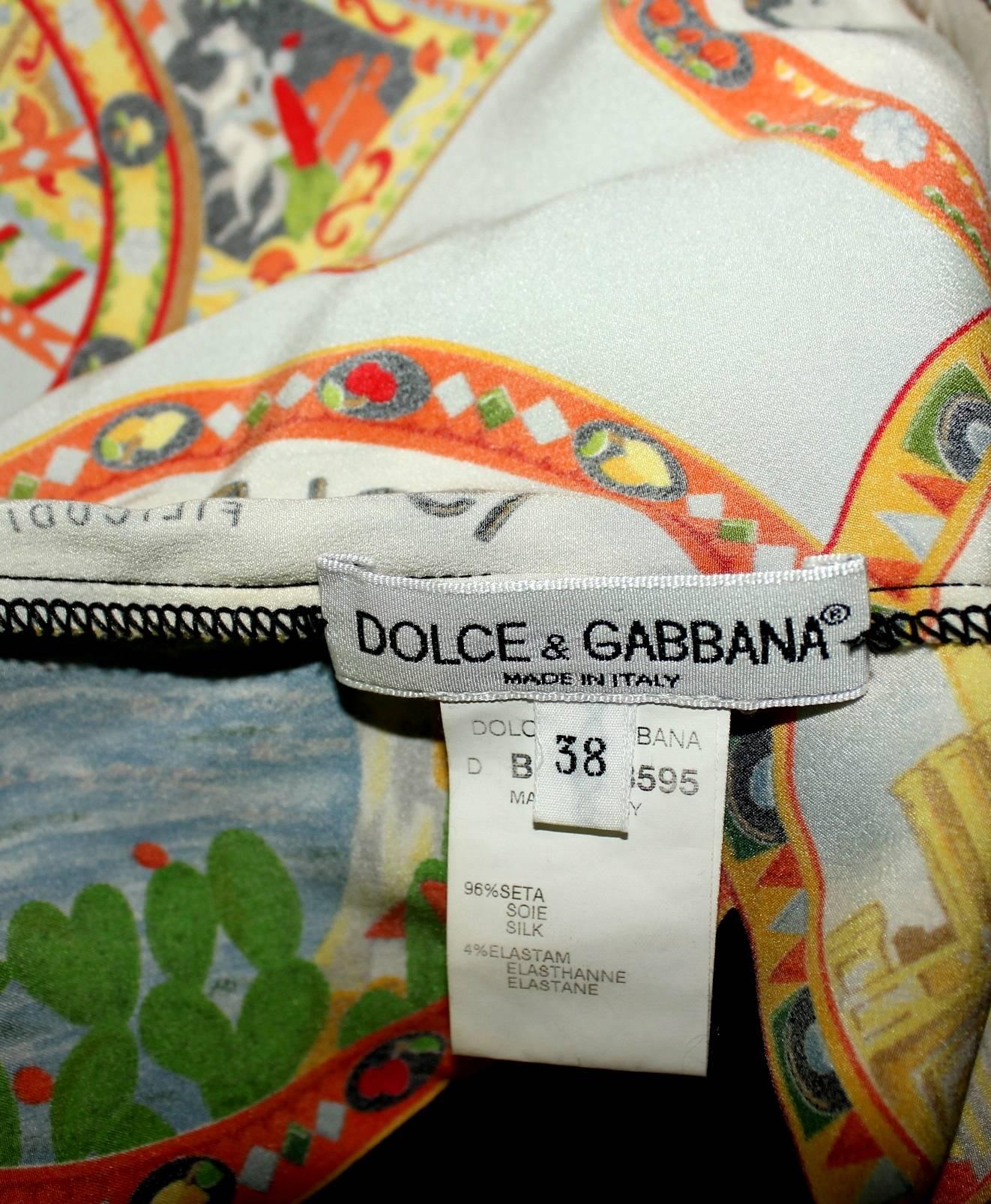 Collector's Piece! 1998 Stunning Dolce & Gabbana Taomina Sicily Print Silk Dress 3